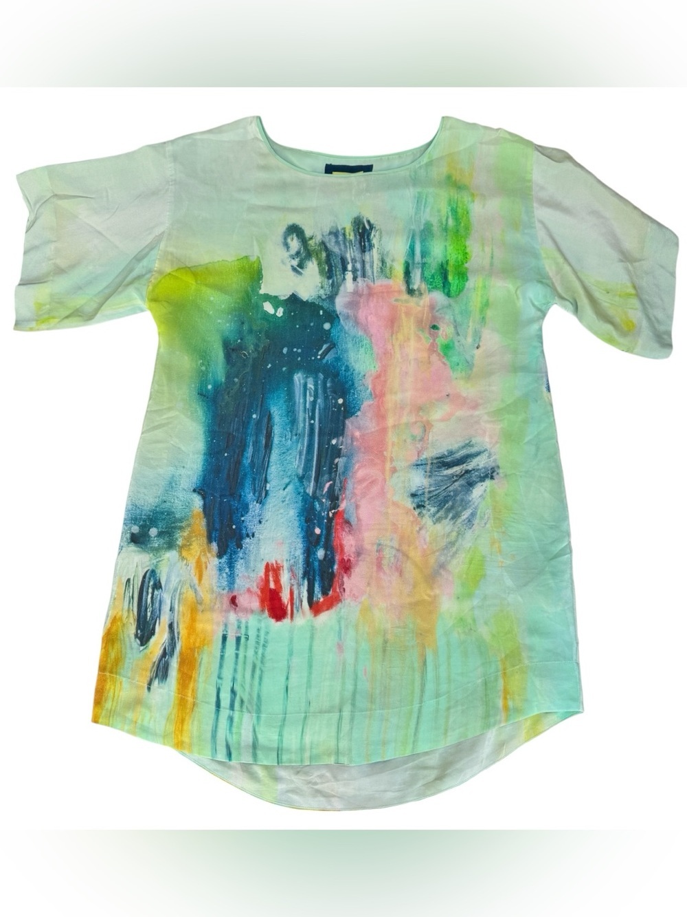 Anthropologie Maeve PAINTED 100% SILK Watercolor Lined Size Lg Tunic Top Boho